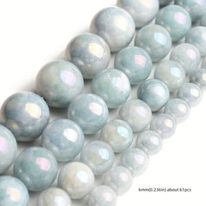 TEMU 6-12mm 천연 밝은 파란색 천사석 구슬 라운드 루즈 스페이서 비즈 액세서리 주얼리 만들기 DIY 우아한 팔찌 목걸이|은목걸이