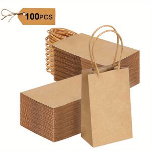 TEMU 100개입 작은 크래프트 종이 봉투, 15.24x8.89x6.1cm 미니 갈색 종이 봉투, 손잡이가 있는 대량 미니 크리스마스 선물 봉투, 파티 선물 가방, 소규모 비즈니스, 소매, 결혼식, 생일용 (갈색)