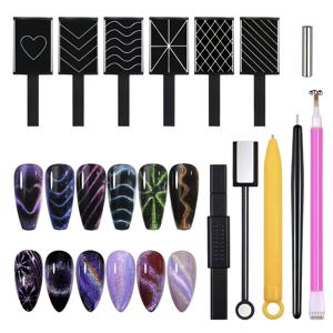 TEMU 12pcs 3D Cat Eye 젤 네일 폴리시 마그네틱 세트, 듀얼 엔드 마그네틱 도구, 다기능 DIY 매니큐어 키트, 및 글리터 마그네틱 스틱, 정밀한 애플리케이션 펜, 향이 없는, 네일 아트 액세서리