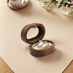 TEMU 빈티지 블랙 WALNUT 나무 보석 상자 - 반원형 테이블탑 조직자 - 반지, 목걸이, 귀걸이용 - 자석 잠금, 직물 내부 - 약혼, 결혼, 휴일 선물, 보석 상자, 보석 상자에 적합