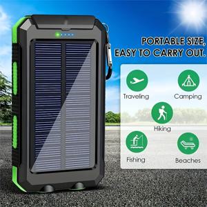 TEMU LED 라이트가 있는 휴대용 태양광 파워 뱅크 10000mAh, 듀얼 USB 충전 포트, 범용 여행 어댑터, 남성-여성 커넥터, 충전식 리튬 폴리머 배터리, 비상 야외 충전기|보조배터리|보조배터리20000