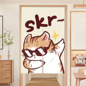 TEMU 2D 문 커튼, 1pc 귀여운 고양이와 패션 안경 SKR 디자인, 31.5x59 인치 리넨 원단 문 커튼, 카툰 스타일 장식 파티션 침실 및 주방, 침실 장식 | 재미있는 디자인 | 세련된 질감, 고양이 장식
