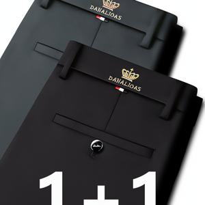 TEMU 2개 세트 여름 슬림핏 남성 비즈니스 캐주얼 팬츠, 주름 방지 무다리기, 사계절 착용 가능, 네이비 블루 & 블랙, 폴리에스터 혼방, 기계 세탁 가능|냉장고바지|남자바지|바지