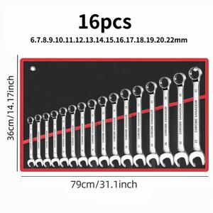 TEMU 16pcs 초장형 렌치 세트, 6mm-22mm 이중 헤드 오픈 렌치, 이중 용도, 고토크, 보관 가방 포함, 방수 미러 폴리싱 프로세스, 자동차 수리 및 가정용 DI용
