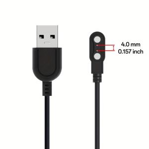 TEMU 스마트 워치 충전 케이블, 2핀 4.0mm 자석 흡착 USB 충전 케이블, 4.0mm 2핀 장치용 교체 충전 케이블