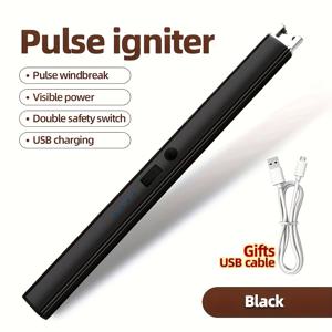 TEMU USB 충전식 펄스 점화기 - 방풍, 무화염 양초 & BBQ 라이터 (이중 안전 스위치, 내구성 있는 금속 구조), 아로마테라피 양초, 가스레인지, 캠프파이어에 적합, BBQ 라이터|모던 양초 홀더|내구성 있는 금속 라이터