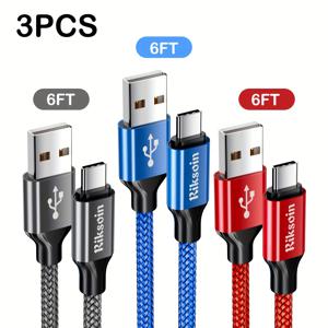 TEMU USB-C 케이블 3개 팩 [3피트/6피트/9피트], 나일론 브레이디드 고속 충전, 3A 급속 충전 코드, 아이폰 16/16 프로/16 프로 맥스/15, 삼성 갤럭시 S24 S23 S22 노트 20 10 호환용 USB-A to 타입 C 케이블