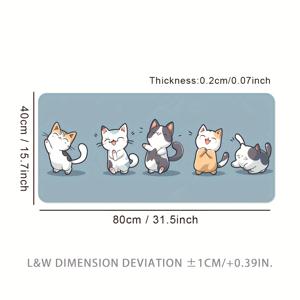 TEMU 블루, 블랙, 화이트 & 오렌지색의 재미있는 만화 고양이 댄스 디자인을 가진 초대형 미끄럼 방지 고무 책상 매트 - 집, 직장 또는 컴퓨터 설정용 내구성 있는 사무실 및 게이밍 마우스 패드, 고품질 구조|컴퓨터책상|장패드