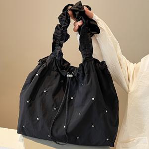 TEMU 완벽한 리리 여성용 캐주얼 토트백 - 가벼우며 내구성이 뛰어난 나일론, 자석 잠금, 통근, 여행 및 해변 여행에 이상적, 통근 토트백 | 리플링 레이스 디테일 | 내구성이 뛰어난 나일론 가방, 해변 토트백|토트백|에코백