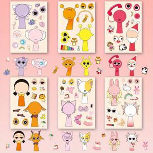 TEMU 6pcs Sprunki DIY 스티커 드레스업 패드 - 폰 케이스 및 노트북용 귀여운 동물 및 액세서리 디자인, 크리스마스 및 파티 장식용 재사용 가능한 종이 스티커, 파티 스티커 패드 | 재미있는 디자인 | 내구성 있는 스티커, 노트북용 스티커