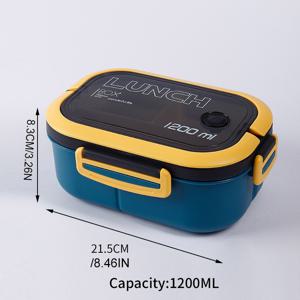 TEMU 1200ml 2단 밀폐 도시락 용기, 포크와 스푼 포함, 전자레인지 사용 가능 신선 보관 플라스틱, 학생 및 직장인용, 학교 가방