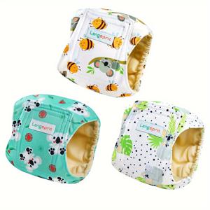 TEMU 3pcs / Set 만화 패턴 세척 가능한 개 기저귀 랩, 재사용 가능한 누출 방지 강아지 배 새끼 개 속옷 생리적 바지 수컷 개용
