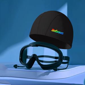 TEMU Babous 고화질 안티 안개 수영 안경, 대형 프레임 - 성인 수영 모자 및 안경 세트, 남성 및 여성용, 여름 수영 장비, 수영 장비 | 현대 수영 장비 | 내구성 있는 수영 모자, 수영 액세서리|물안경