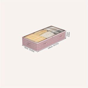 TEMU 【가방 속 가방, 수납 가방】 초대형 침대 밑 수납 가방, 상단은 완전 투명하며 보라색 점선 그리드 패턴, 셔츠, 바지, 이불 및 장난감을 편리하게 수납할 수 있는 다수의 강화된 손잡이 멀티 기능 수납 가방, 침대 밑 수납|이불정리함