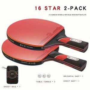 TEMU 16 스타 프로페셔널 탁구 라켓 세트 - 고탄성, 공격용 베이스 플레이트, 레드/블랙, 경쟁 플레이용 내구성 있는 고무 소재|탁구채