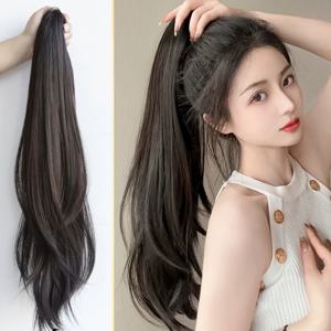 TEMU 합성 그랩 클립 포니테일 헤어 익스텐션 퍼머 위그 내추럴 블랙 60CM 클립 온 우먼 홀스 테일 위그 롱 헤어피스