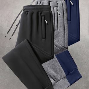 TEMU 1개 남성용 캐주얼 조거 팬츠 지퍼 포켓 - 부드럽고 편안한 폴리에스터 혼방, 가을 스포츠 & 레저에 적합, 블랙 & 그레이 옵션