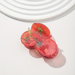 TEMU 1개 레트로 힙합 야채 디자인 아세테이트 여성용 헤어 클립 - 생기발랄한 녹색 고추 & 빨간 토마토 모양, 중형 사이즈 내구성 있는 머리집게, 빈티지 헤어 액세서리