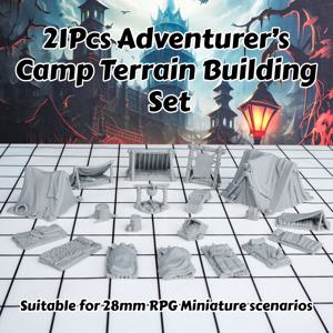TEMU 21피스 DND 캠프 지형 건설 세트, 28mm D&D 미니어처 액세서리, RPG 롤플레잉 게임 던전 & 드래곤즈 테이블탑 게임용, DM 선물