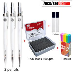 TEMU 7pcs ArtPro 투명 자동 기계식 펜슬 세트, 미세 포인트 0.5mm/0.7mm/0.9mm, 1000개의 추가 연필, 지우개 및 연필 분배기가 있는 드로잉 및 사무용품용