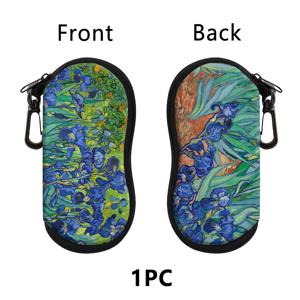 TEMU 1pc DMLSKY Van Gogh Iris Flower 아세트글래스 케이스, 카라빈저가 있는 지퍼 안경 가방, 독서 안경 보호 및 보관, 예술적인 디자인