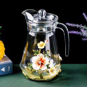 TEMU 1500ml 유럽 유리 티포트, 금색 꽃무늬 디자인, 폴리시드 금속 손잡이 및 뚜껑, 재사용 가능, 손세탁만, 뜨거운 음료에 적합, 가족 사용, 크리스마스 테마