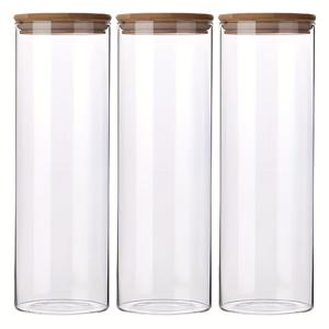 TEMU 3pcs 유리 보관용기, 바마부 뚜껑, 공기 통과 방지, 파스타, 향신료, 견과류, 건식 과일, 커피 빈, 식기 세척기 안전, 2000ml (67oz)