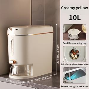 TEMU 대용량 쌀 디스펜서, 측정 컵이 있는 10L/20L 쌀 용기, 업그레이드된 내장 신선도 보존 상자, 쉽게 접근할 수 있는 뚜껑이 있는 곡물 디스펜서 보관함 - 쌀, 곡물, 설탕, 밀가루, 애완 동물 식품 주방 정리함에 적합합니다.