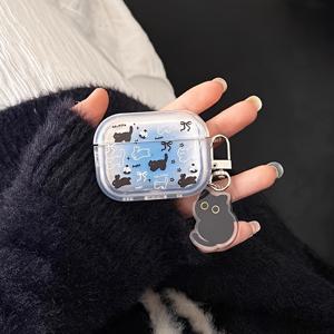 TEMU 그라데이션 블루 블랙 캣 투명 TPU 케이스, 애플 에어팟 1/2 및 에어팟 3/4/프로/프로 2 이어폰 커버 - 이상적인 선물 선택|폰케이스|헤드폰|케이스