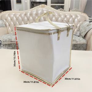 TEMU 1팩 케이크 쿨러 백, 피자 배달 가방, 내열성 포일 안감 라인드 화이트 골든 에지 논-우븐 테이크아웃 보온 캐리어, 상업용 대용량 11사이즈, 접이식 및 사용 간편, 초경량 아이템(케이크, 베이킹 제품, 해산물 최대 3kg) 적합, 식품 직접 접촉 방지
