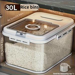 TEMU 1pc 에어타이트 식품 보관 용기, 측정 컵 포함 - 주방, 애완 동물 식품, 건조 식품, 설탕, 쌀, 밀가루, 고양이 식품용 재사용 가능한 사각형 곡물 분배기 - 손세척만, 대용량 밀폐 식품 보관 바구니, 애완 동물 식품 보관 용기|트라이탄밀폐용기