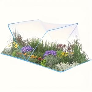 TEMU 식물 보호를 위한 휴대용 접이식 정원 넷 - 내구성이 뛰어난 ABS 텍스틸, 섬유 막대로 구성된 설치가 필요 없는 아치 디자인, 모기 방지 및 해충 방지에 이상적, 식물 보호 넷팅|투명한 시야|정원 넷