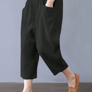 TEMU 대형 포켓이 있는 단색 심플 데일리 여성용 카프리 바지|냉장고바지