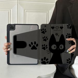 TEMU 귀여운 고양이 & 발바닥 프린트 디자인의 360° 회전 가능한 접이식 아이패드 케이스 - 보호 커버, 아이패드 에어 6/5/4, 아이패드 10 & 프로 2024/에어 M3/A16 2025(10.9인치) 호환 - 여행 및 집 사용용 가벼우면서도 내구성 있는 아이패드 에어 케이스