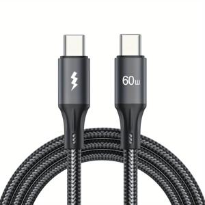 TEMU USB C to USB C 나일론 브레이디드 60W 고속 충전 케이블 - 아이폰 16/16 플러스/16 프로 맥스/ 플러스/15 프로 맥스, 맥북 프로, 아이패드 에어, 삼성/화웨이/샤오미 비보 등 호환 고속 데이터 케이블|C타입충전기