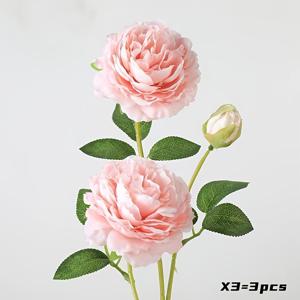 TEMU 3개 세트 생생한 인공 피오니 꽃다발 - 우아한 핑크 & 화이트 장미와 그린 리브스, 고품질 플라스틱 홈 데코, 결혼식, DIY 공예, 발렌타인데이 & 크리스마스용 - 물주기 필요 없음, 유지보수 불필요, 웨딩 테이블 장식 | 자연스러운 모양의 꽃잎 디자인