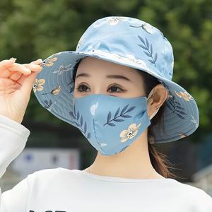 TEMU 여성용 마스크가 있는 우아한 분리 가능한 모자, 통기성, 가벼운 자외선 차단 모자, 사이클링, 낚시 및 캠핑용 - 화려한 꽃무늬 디자인, 기계 세척 가능, 야외용 모자 | 패션 자외선 차단 모자 | 가벼운 모자