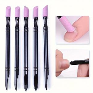 TEMU 5pcs 네일 아트 도구 더블 엔드 쿼츠 및 세라믹 폴리싱 펜, 제거 및 죽은 피부 제거, 커팅 커틀러 네일 버퍼 펌스 스톤 커팅 커틀러 푸셔