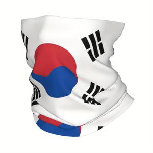 TEMU 남한 국기 스카프 네크클리프 목 얼굴 마스크 - 폴리에스터 블렌드 (폴리에스터, 탄성), 니트 직물, 흰색과 빨간색 & 파란색 음양 디자인, 얼굴 보호를 위한 조절 가능한 목 가이터, 패션 액세서리, 얼굴 마스크, 목 스카프, 애국 디자인, 탄성 편안함