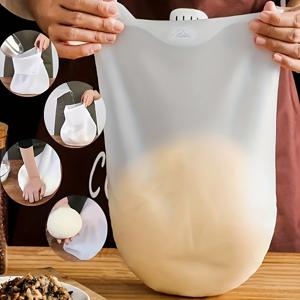 TEMU 1pc 식품 등급 비착착 실리콘 반죽 가방, 손잡이가 달린, 빵, 과자, 옥수수 케이크에 적합 - 다용도 재사용 가능한 혼합 가방, 쉽게 청소하고 저장할 수 있는 주방 도구, 투명 디자인 | 안전한 밀봉 시스템
