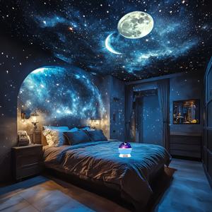 TEMU 1pc YETHKE 컬러풀한 별과 달 야간 조명 프로젝터 - 다색 변수 360° 회전 USB-Powered LED 조명 침실 분위기, 크리스마스 선물, 현대 판타지 테마 홈 데코, 플라스틱 구조, 휴일 선물 아이디어, 달빛 램프, 장식 야간 조명, 판타지 테마 데코, 플라스틱 조명 프로젝터