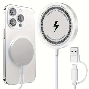 TEMU 15W 고속 무선 충전기 + 자석 휴대폰 홀더 - USB-C 케이블 포함, 아이폰 16/15/14/12 Pro Max용 컴팩트 & 휴대용 디자인, 과열 보호 기능, 슬림한 블랙 마감, 다중 기기 호환 | 휴대용 충전기
