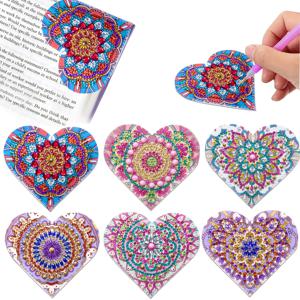 TEMU 6pcs 페인트 보석 페인트 손 코너 책갈피 10cmX10cm/4inX4in 라운드 모양의 아트 책갈피 보내기 책 성인 선물 공예 세트 사랑|보석십자수