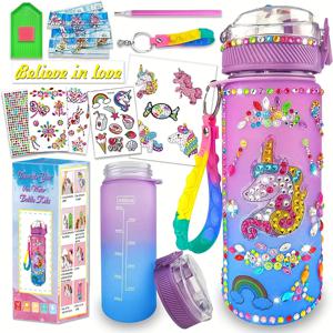 TEMU 1 팩 DIY 물병 키트, 600ml/20.29oz 병, 인어 & 유니콘 스티커, 보석 & 페인팅 공예, 생일에 재밌는 DIY 미술 선물, 창의적인 여름 공예 세트 - 쥬얼리 만들기 디스플레이 & 포장 용품