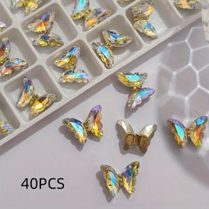 TEMU 울트라 샤이니 신제품 40팩 비즈 입체 네일 아트 장식 고품질 유리 5mm*10mm 네일 아트 고급 유리 나비 오너먼트 보라색 오로라 컬러풀 폰 케이스 헤드스트링 의류 가방 신발 인터넷 트렌디 고품질 유리
