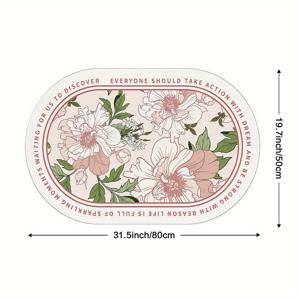 TEMU 1pc OEAKAY 꽃무늬 속건성 욕실 매트, 미끄럼 방지 고무 바닥, 흡수성 타원형 욕실 러그, 손세탁 가능 폴리에스터 규조토, 2100gsm, 0.4cm 두께, 어머니의 날 선물에 이상적