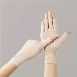 TEMU 1쌍 여성용 하프 핑거 장갑 - 통기성 좋은 여름 사이클링 글러브, 미끄럼 방지 그립 및 터치스크린 호환, 야외 운전용 탄력 있는 착용감, 경량 손목 보호대 포함, 자극적인 패턴 디자인|손목보호대