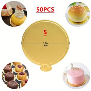 TEMU 50/100개 라운드 골든 카드보드 미니 케이크 베이스, 무스 디저트 보드 베이스, 일회용 종이판 컵케이크 보드, 결혼식 생일 파티 디스플레이 트레이용