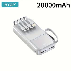 TEMU 20000mAh 휴대용 파워 뱅크, PD20W 고속 충전, 내장형 4개 충전 케이블 포함/LED 전원 디스플레이, 끈 포함, 아이폰/ 모바일 폰 및 디지털 전자 기기에 적합, 비상 배터리 팩, 선물|보조배터리|보조배터리20000