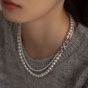 TEMU 다양한 방법으로 착용 가능한 클래식 화이트 모조 진주 이중층 목걸이, 레트로 심플 디자인으로 일상 및 파티 선물에 적합|목걸이|탄생석|비즈목걸이